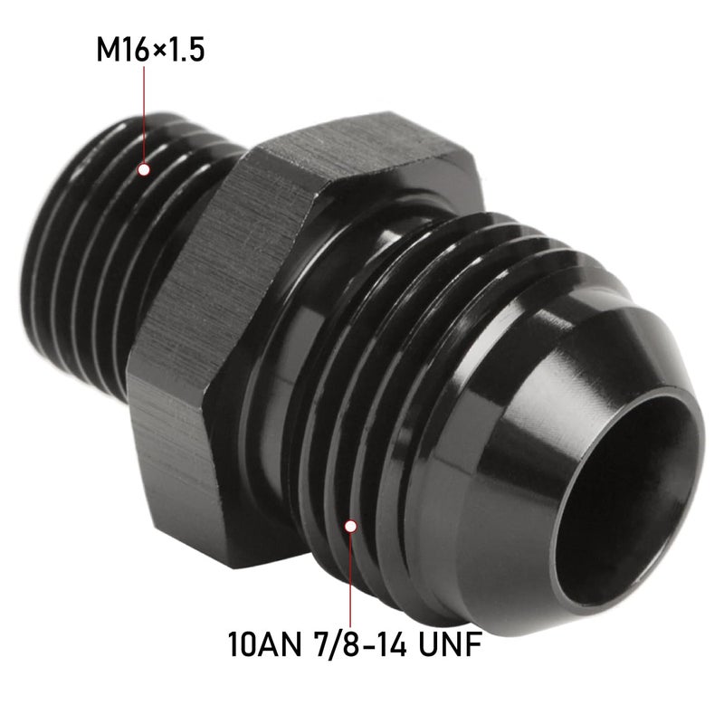 Podavelle Metric M16x1.5 to 10AN Male Flare Straight Fuel Fitting Adapter Aluminum Black - Image 2
